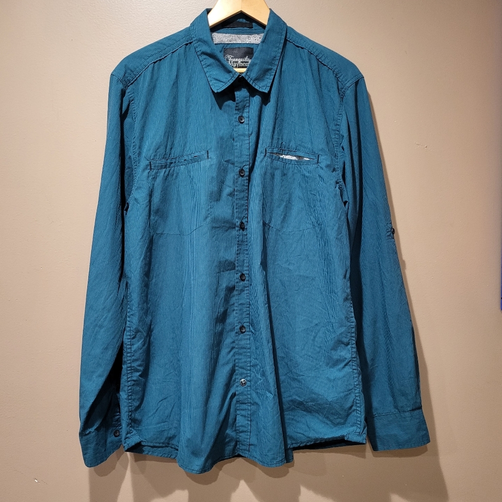 Tranquility Mayhem XL Teal Striped Dress Shirt